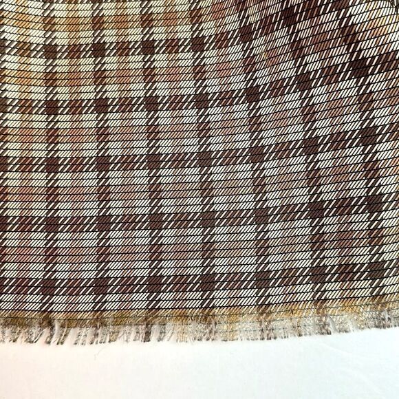 V. Fraas Men's Doubled Scarf Tan Beige Plaid Silk Brown Wool Lining Italy made - Picture 6 of 9